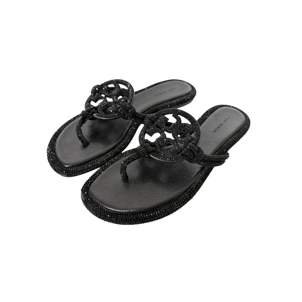 Tory Burch Womens Miller Knotted Pavé Perfect Black Flip Flop Sandal Size 7